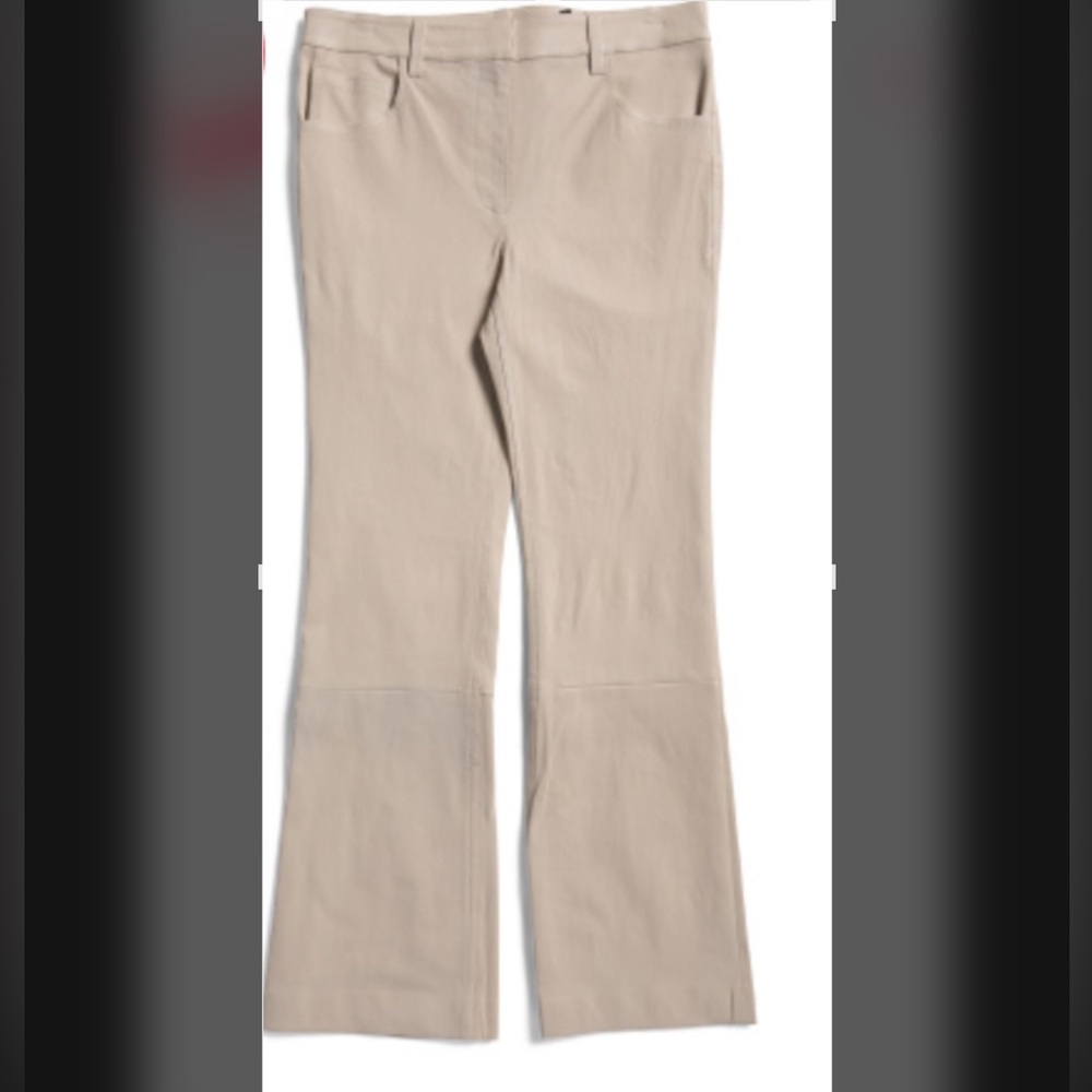 THEORY Lambskin leather KICK FLARE CROPPED PANTS size 12 color chalk - Picture 7 of 10